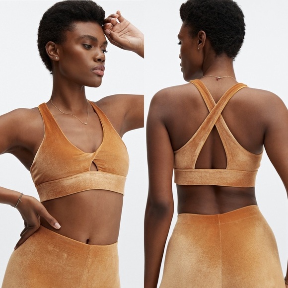 Fabletics Oasis Twist Velour Sports Bra Light Honey NWT Size Large - Picture 1 of 8